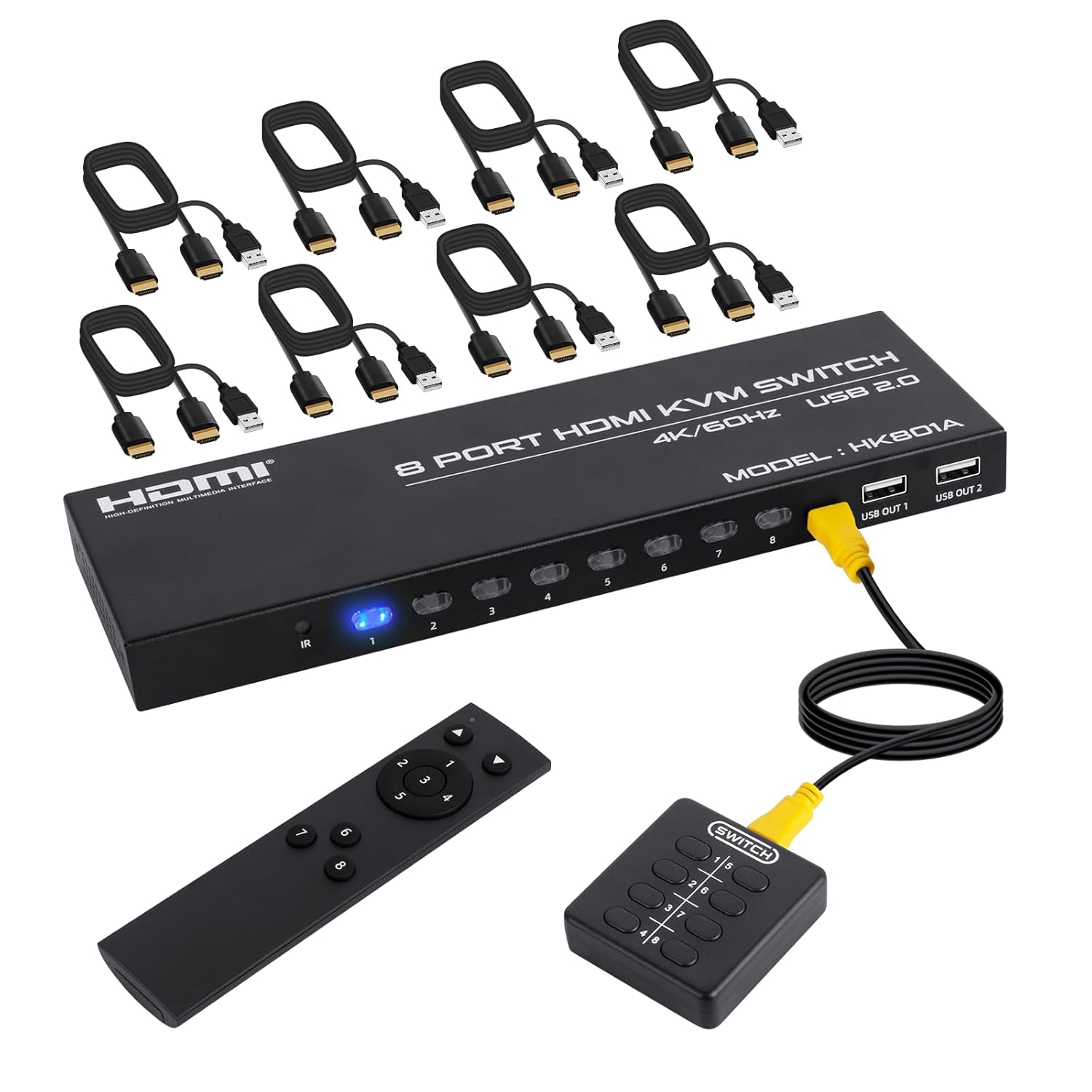 8 Port HDMI KVM Switch for 8 Computers with 4K@60Hz Support