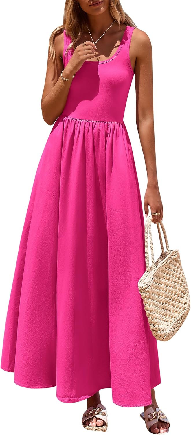 Womens Summer Casual Scoop Neck Sleeveless Long Dresses