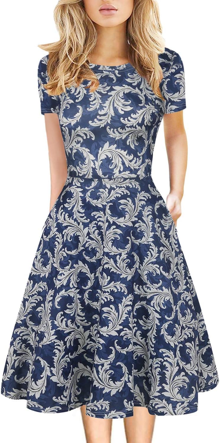Elegant Knee Length Floral Print Dress for Women - Vintage Style