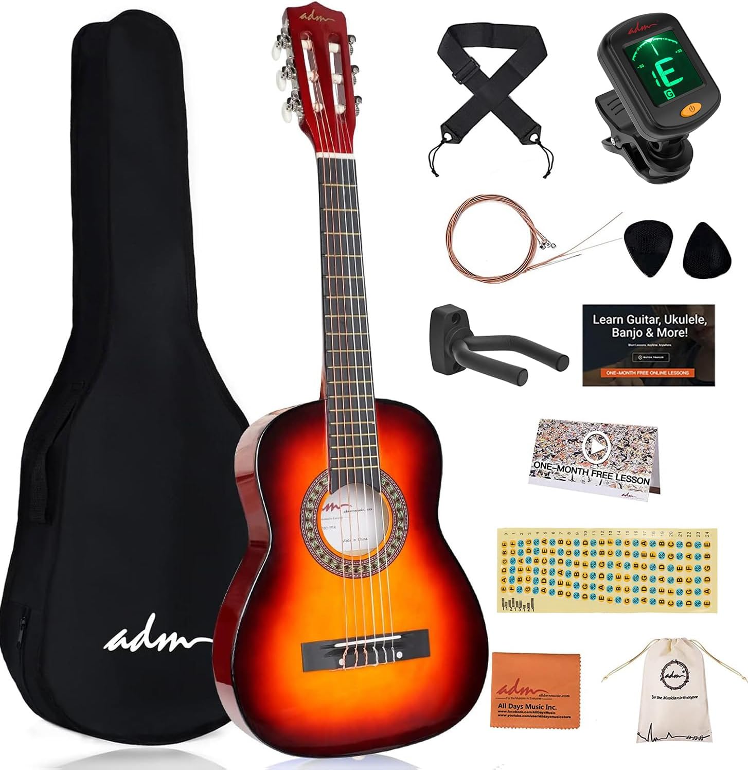 ADM Beginner Acoustic Classical Guitar Bundle Kit for Kids