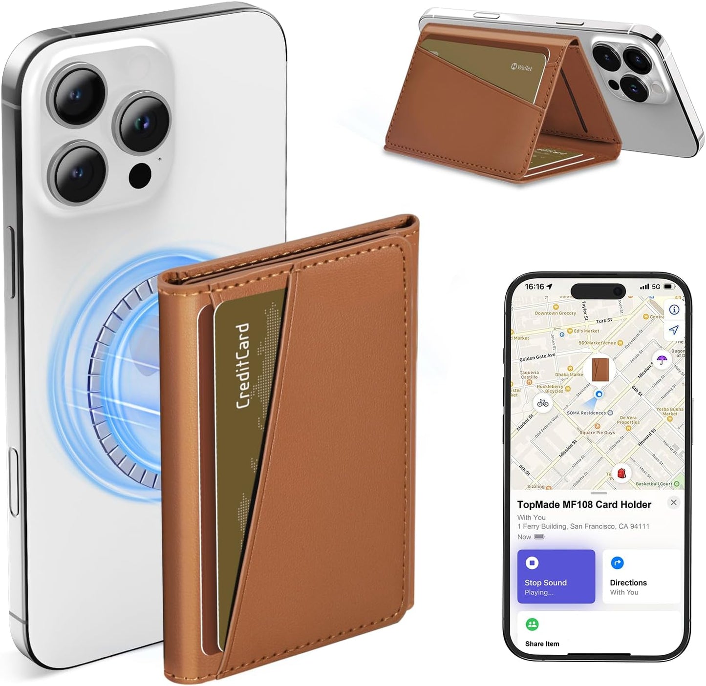 TopMade Magsafe Wallet with Tracker for iPhone 17/16/15/14/13/12