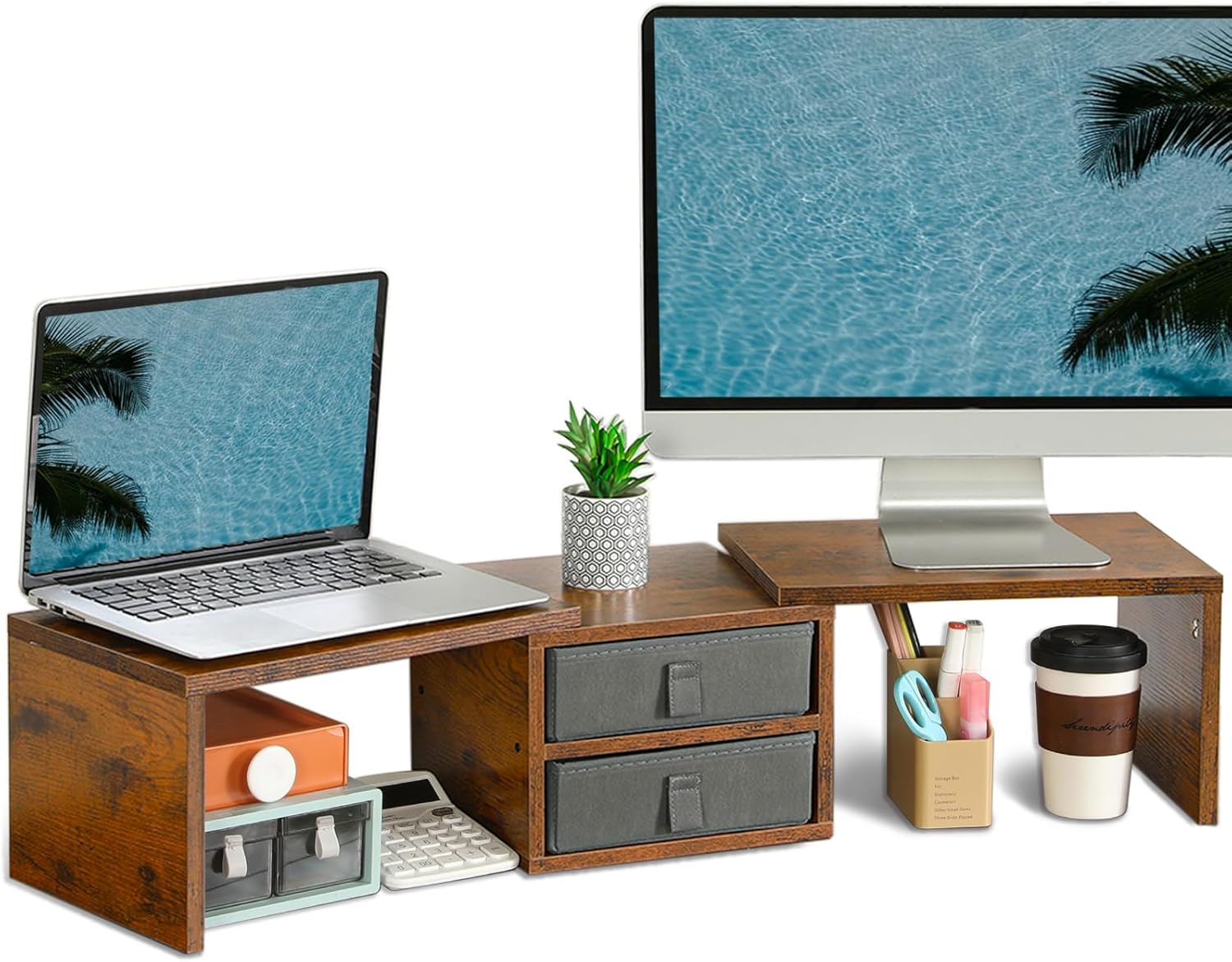 TEAMIX Dual Monitor Stand Riser with Adjustable Length and Angle