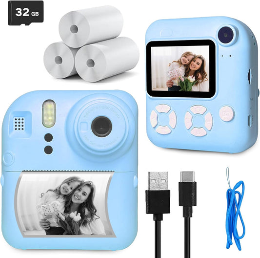 PANZIYU Kids Instant Print Camera - 16X Zoom, 1080P Video, 32GB TF Card - Fun & Creative Gift!