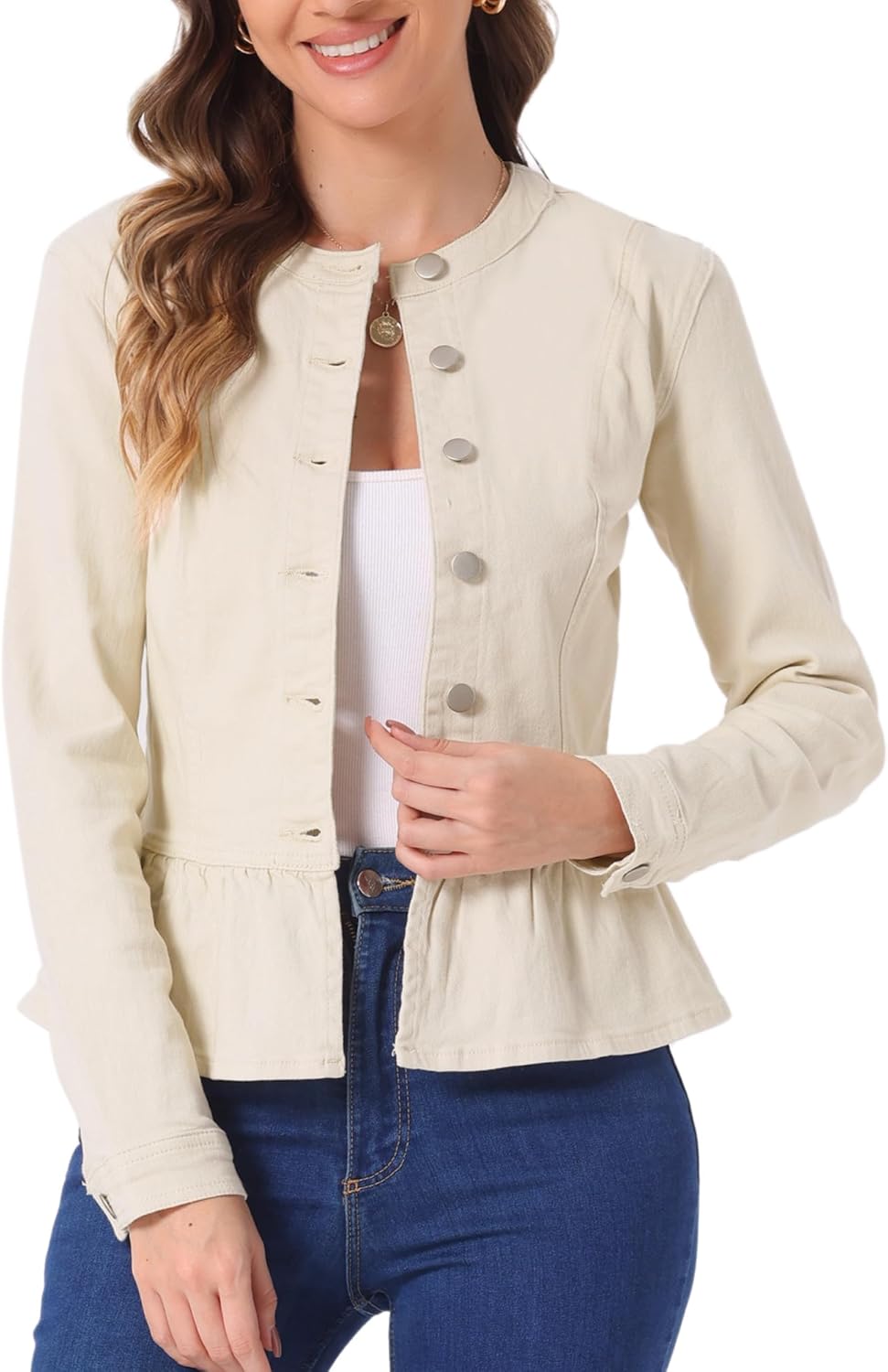 Allegra K Women's Peplum Denim Jacket for Stylish Casual Wear
