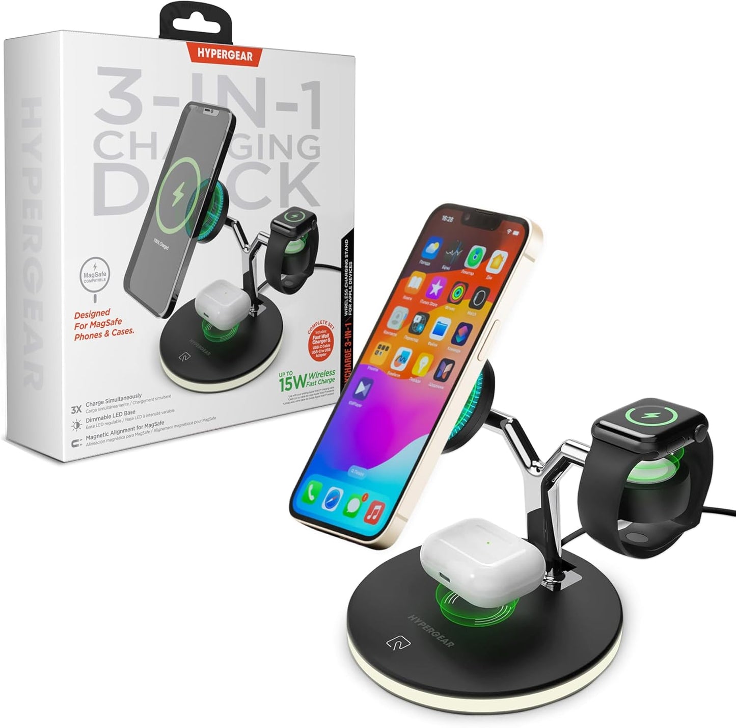 HyperGear MaxCharge 3-in-1 Fast Wireless Charger - Multi-Device Hub