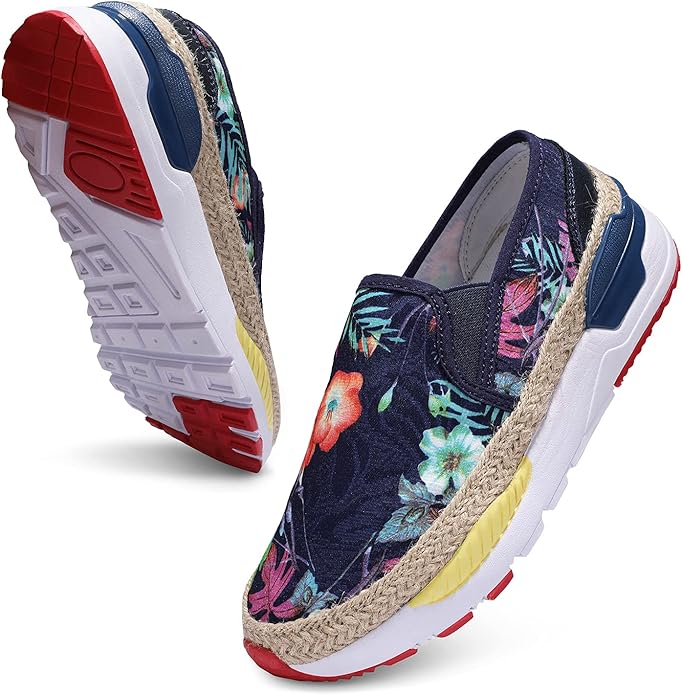 Women's Embroidered Floral Loafers Slip-On Casual Sneakers 6ft