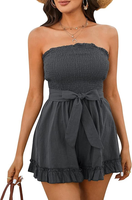 Zexxxy Womens Summer Rompers Cotton Linen Off Shoulder Jumpsuits