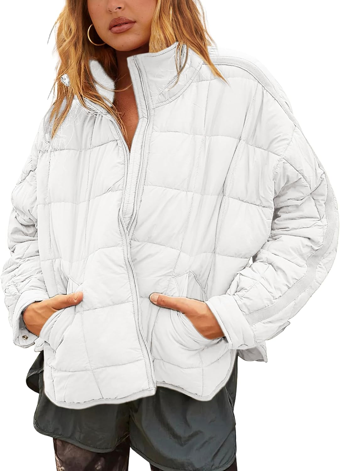 Lightweight Oversized Splice Quilted Puffer Jacket for Women