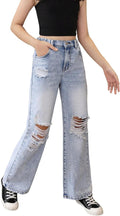 Baggy Jeans for Girls Wide Leg Ripped High Elastic Waist