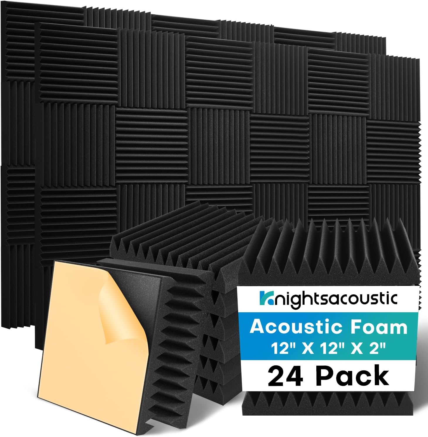 24 Pack Sound Proof Foam Panels for Walls, 12x12x2 Acoustic Foam