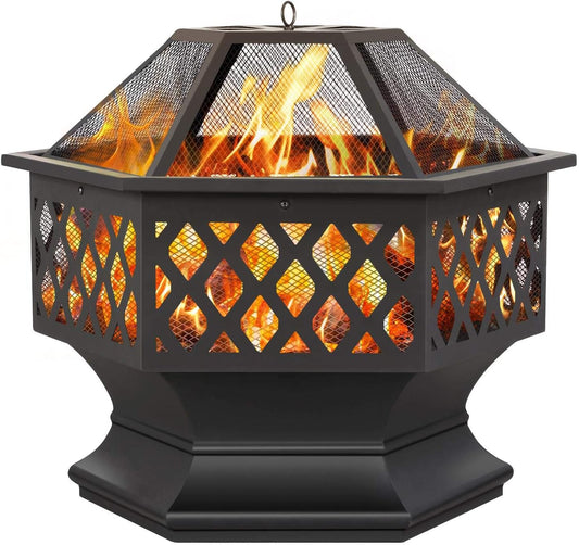 Yaheetech 24in Hex Shaped Fire Pit for Cozy Outdoor Gatherings