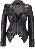 Faux Leather Biker Jacket - Studded Shaping Moto Jacket