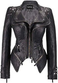 Stylish Women's Faux Leather Biker Jacket with Studded Details