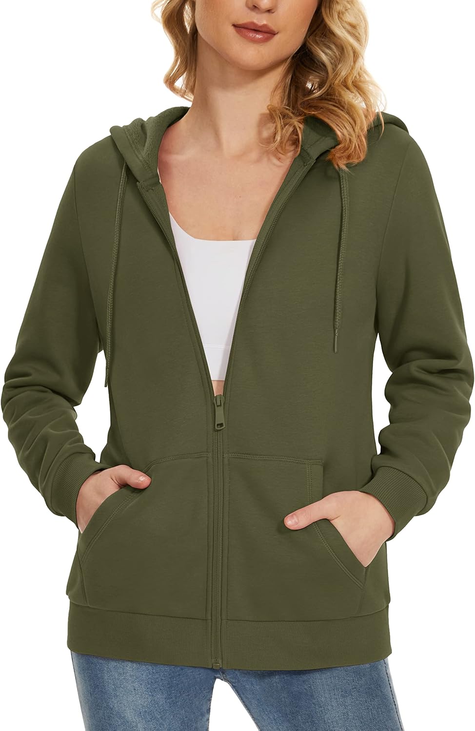 MAGCOMSEN Women's Fleece Lined Zip Up Hoodies for Comfort