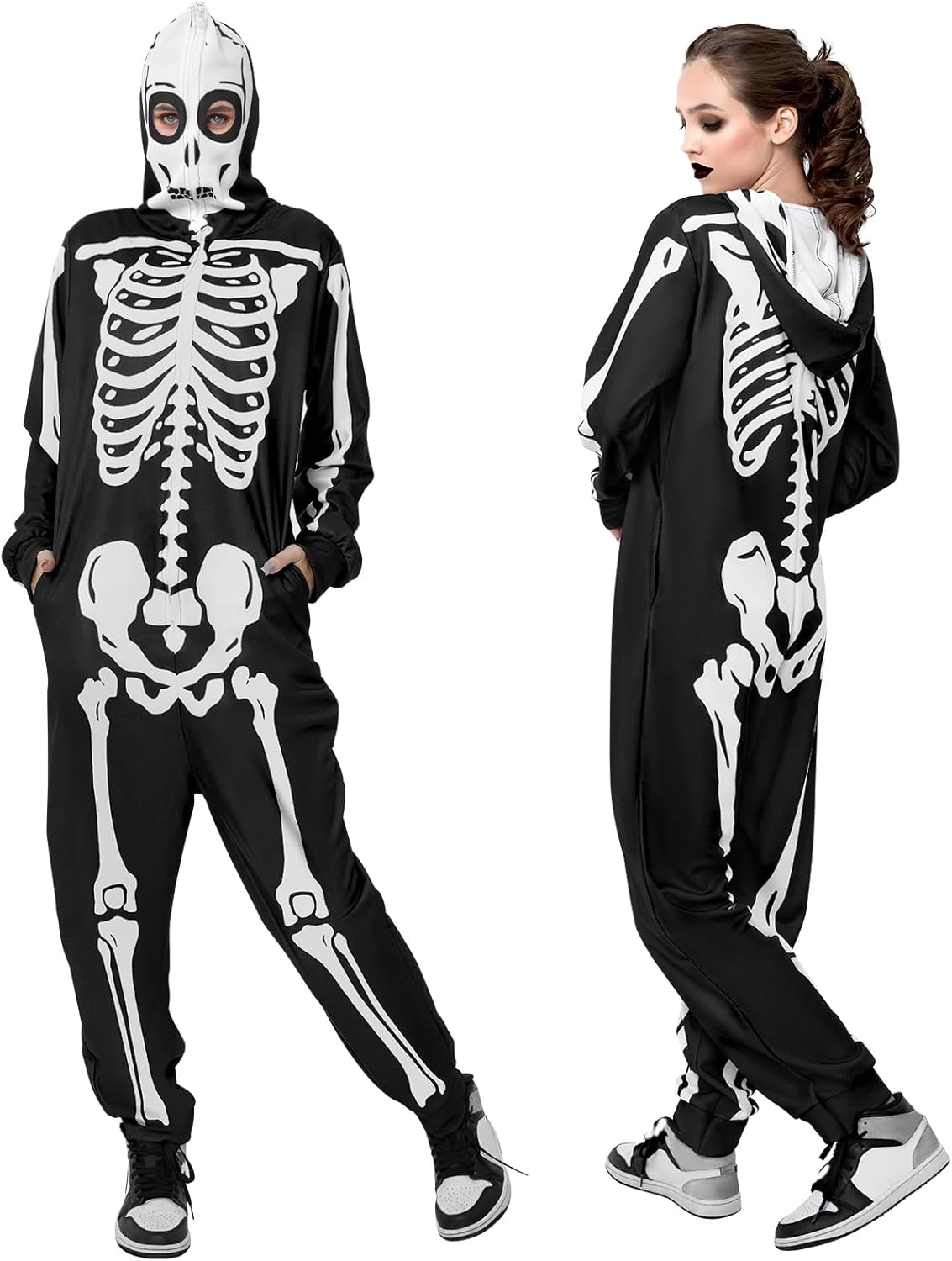 Adult Skeleton Onesie Costume for Halloween Fun and Comfort