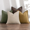 Neutral Green/Brown Linen Pillow Covers Pack of 4 - Soft Natural Throw