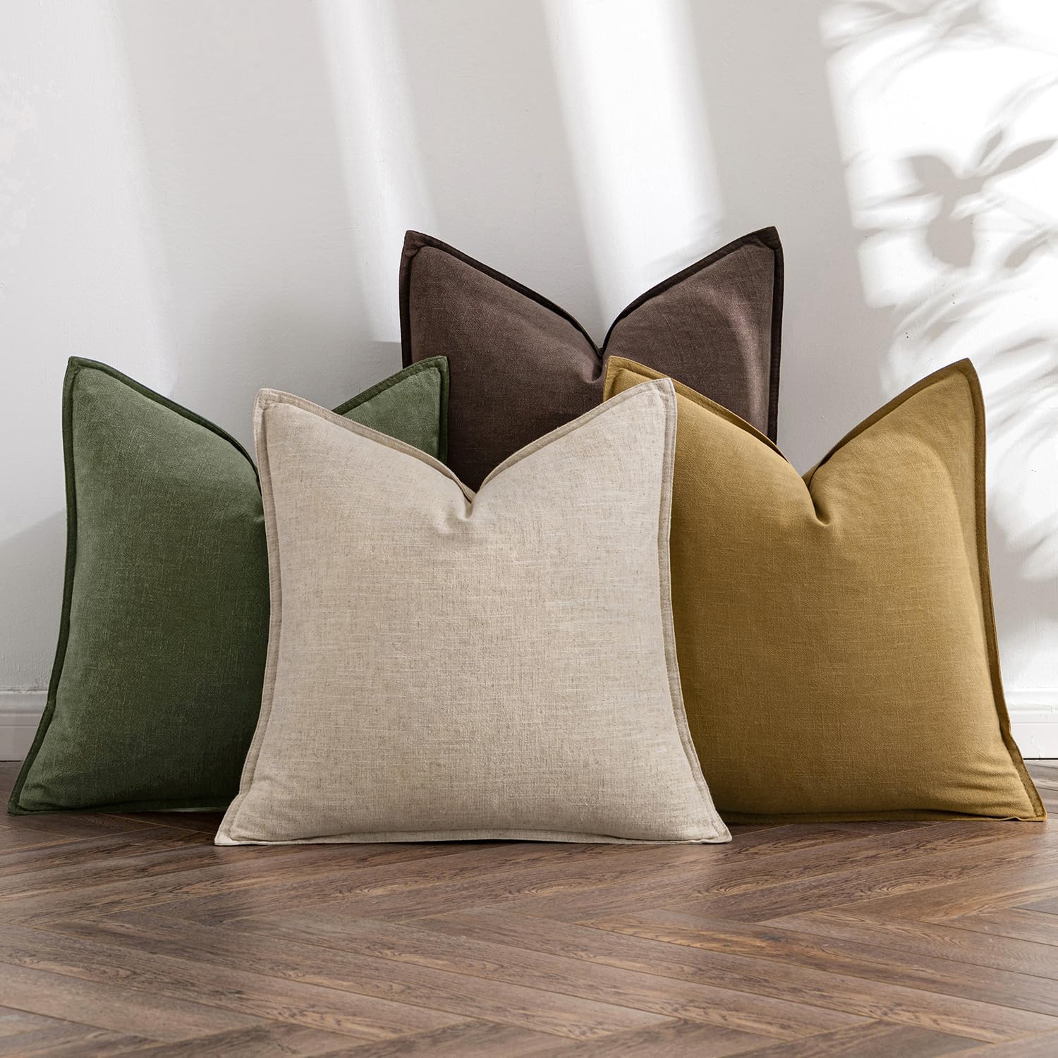 MIULEE Neutral Green/Brown Linen Pillow Covers for Home Decor