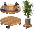 2PCs 14 in Solid Acacia Wood Plant Caddy with 360 Lockable Wheels