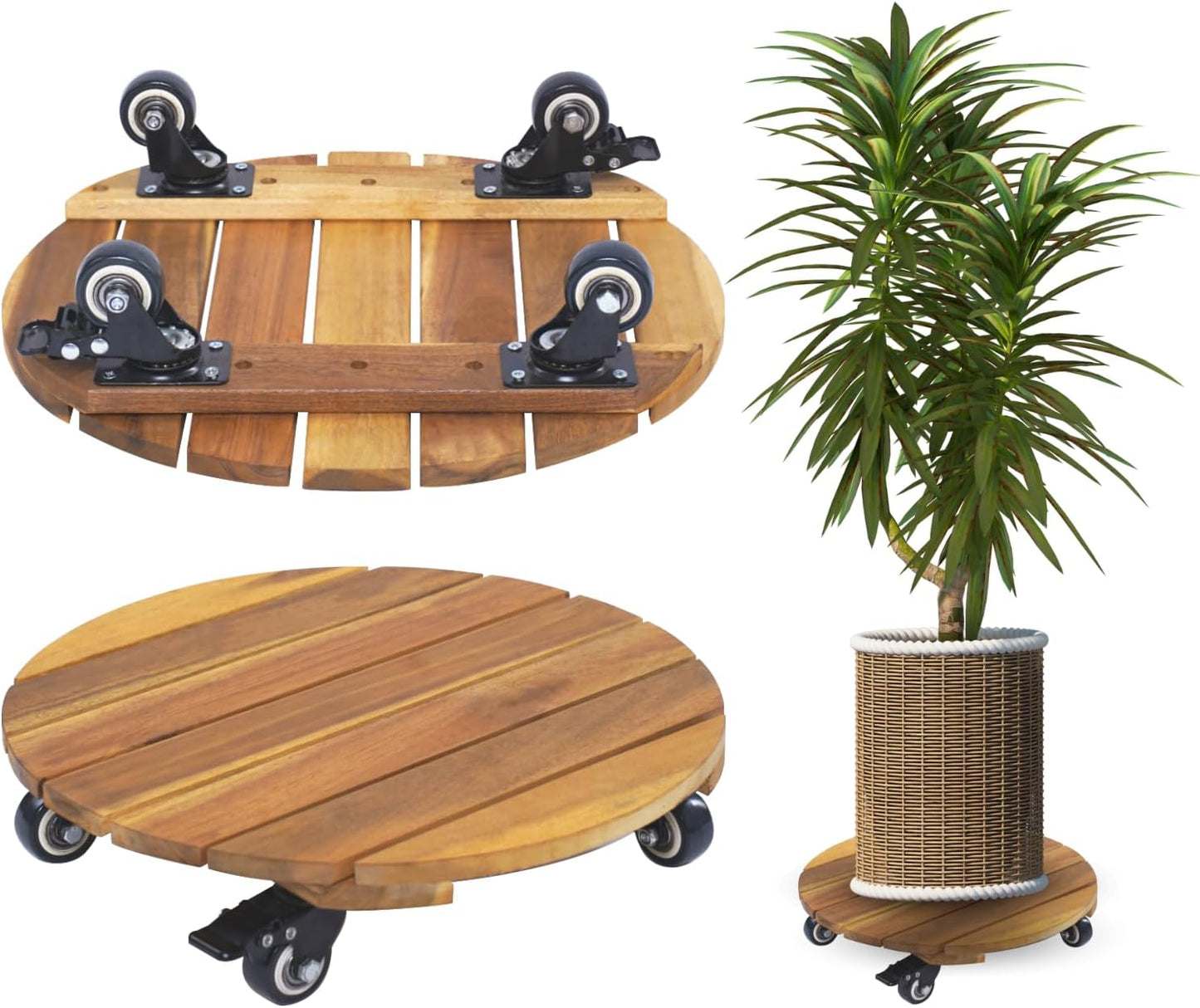Heavy Duty 14 INCH Wood Plant Caddy with Lockable Wheels