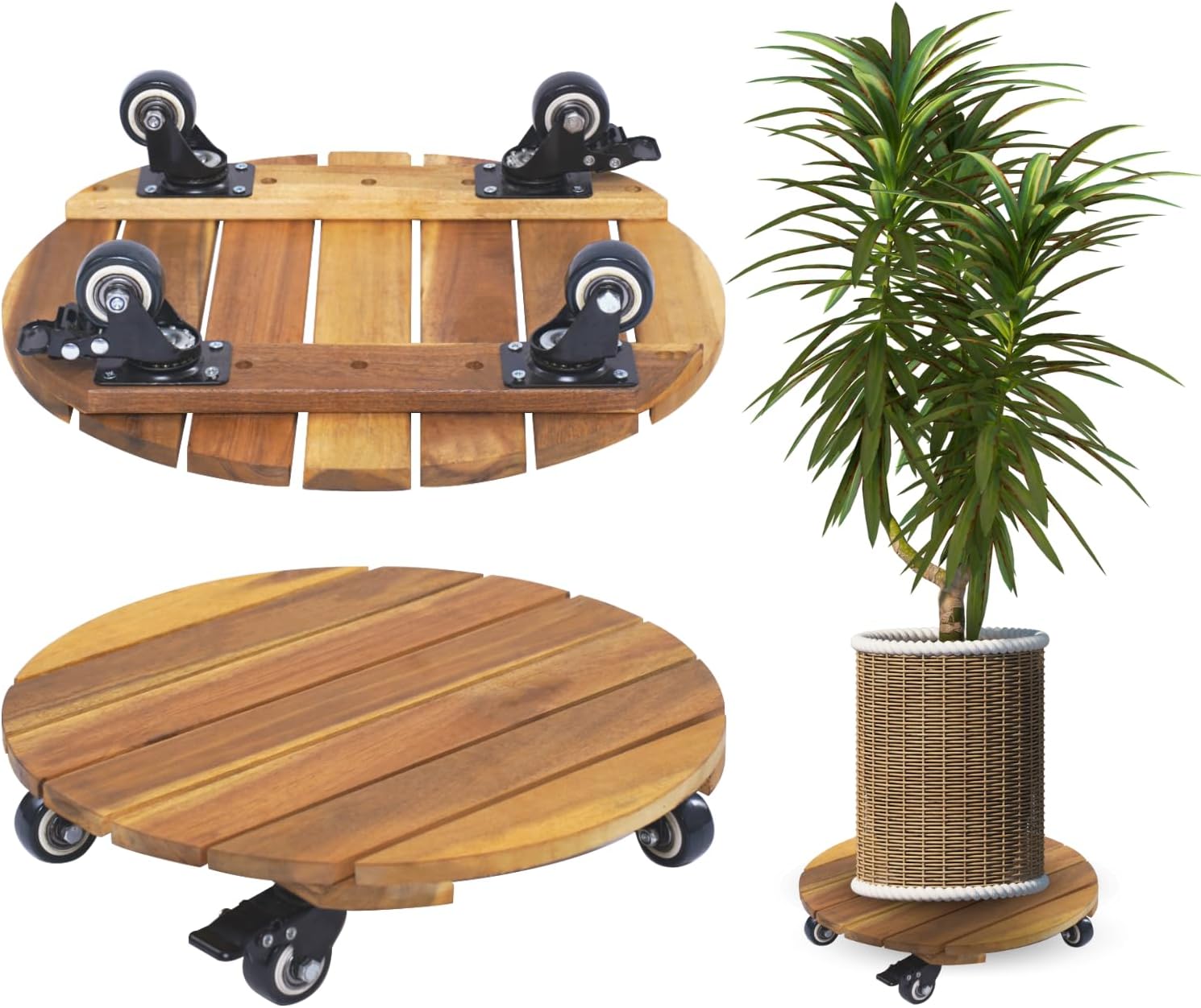 Heavy Duty 14 INCH Wood Plant Caddy with Lockable Wheels