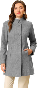 Allegra K Women's Winter Overcoat Mid-Long Stand Collar - Warm Wool