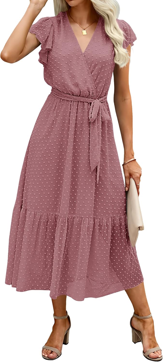 BTFBM Women Summer Bohemian Floral Casual Midi Sun Dress