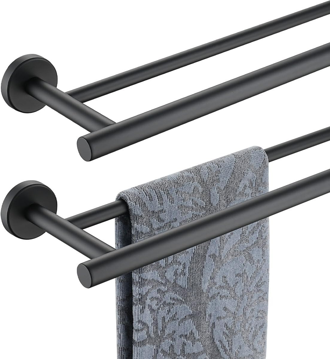 JQK Double Bath Towel Bar in Matte Black - 33 Inch Stainless Steel