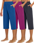 3 Pack Women's Capri Sweatpants - Wide Leg Cropped Lounge Pants