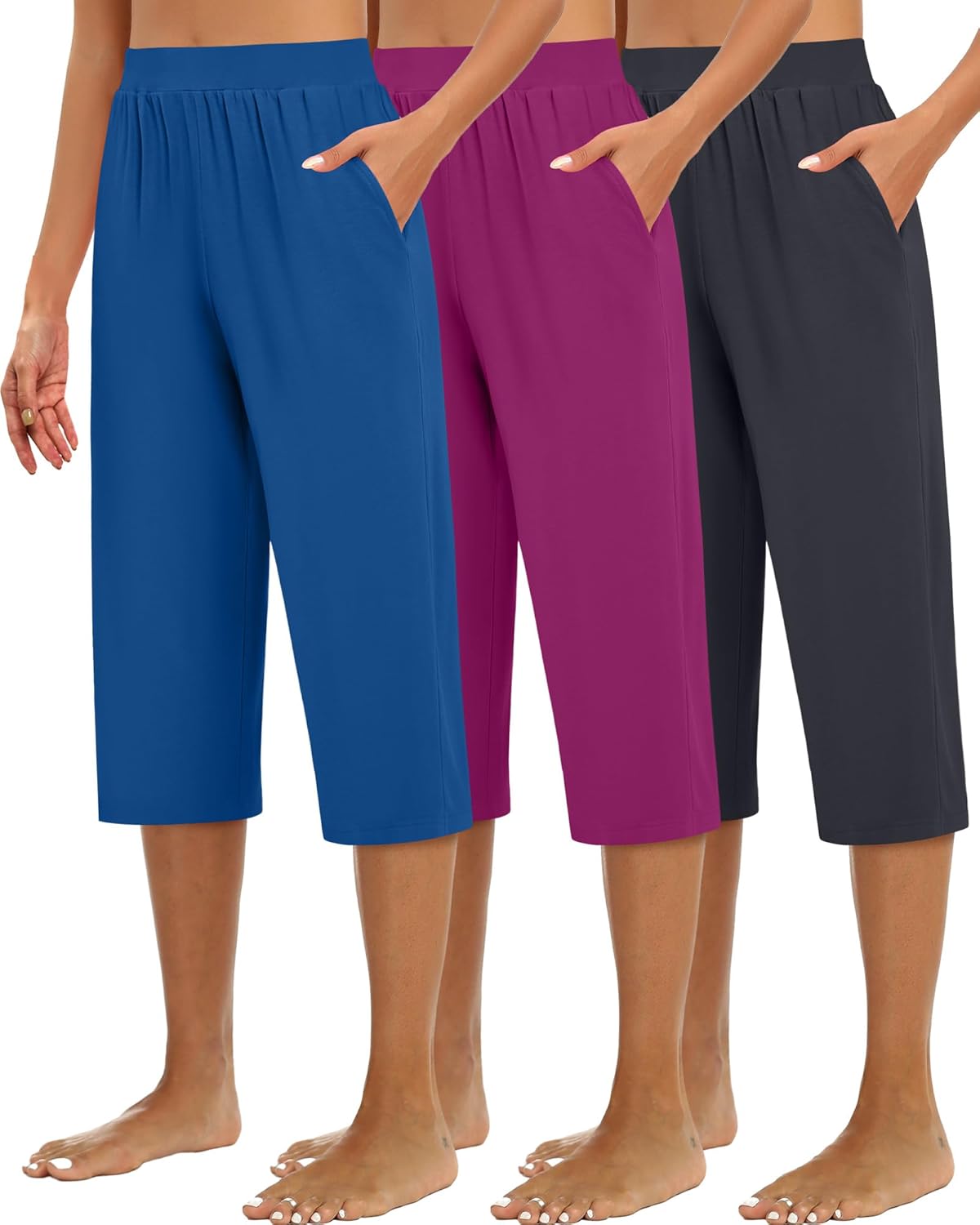 Huukeay Women's Capri Sweatpants: Cozy Wide Leg Cropped Pants