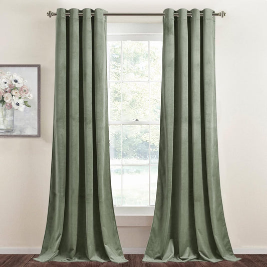 StangH Velvet Sage Green Curtains for Privacy and Style