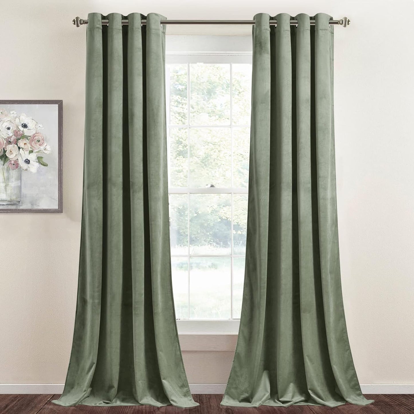 StangH Sage Green Velvet Curtains for Room Darkening Privacy