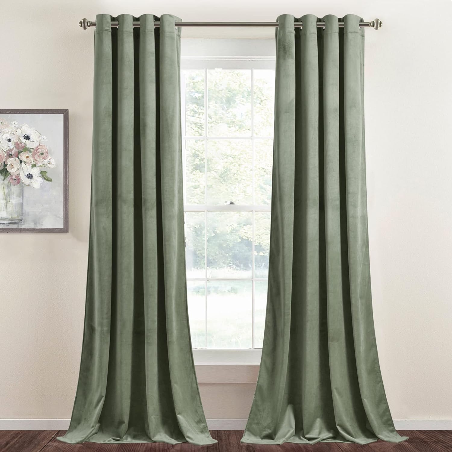 StangH Sage Green Velvet Curtains for Room Darkening Privacy