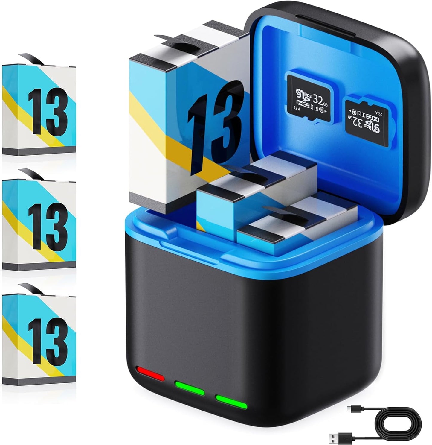 Battery Charger for Hero 13 Black with 3-Pack 2200mAh Batteries