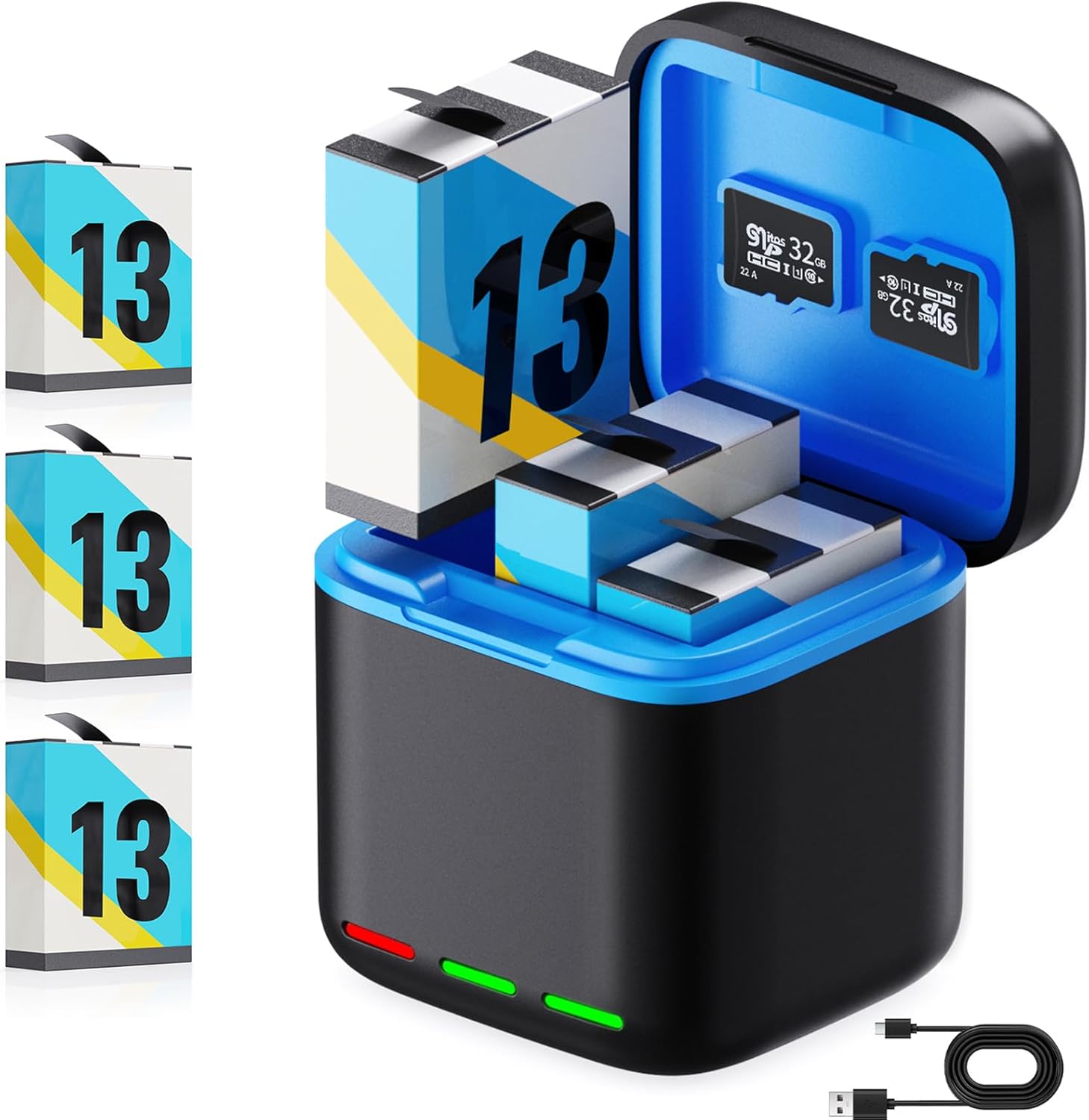 Battery Charger for Hero 13 Black with 3-Pack 2200mAh Batteries