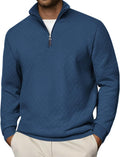 Men Quarter Zip Pullover Waffle Quilted Mock Neck Sweatshirt - Warm