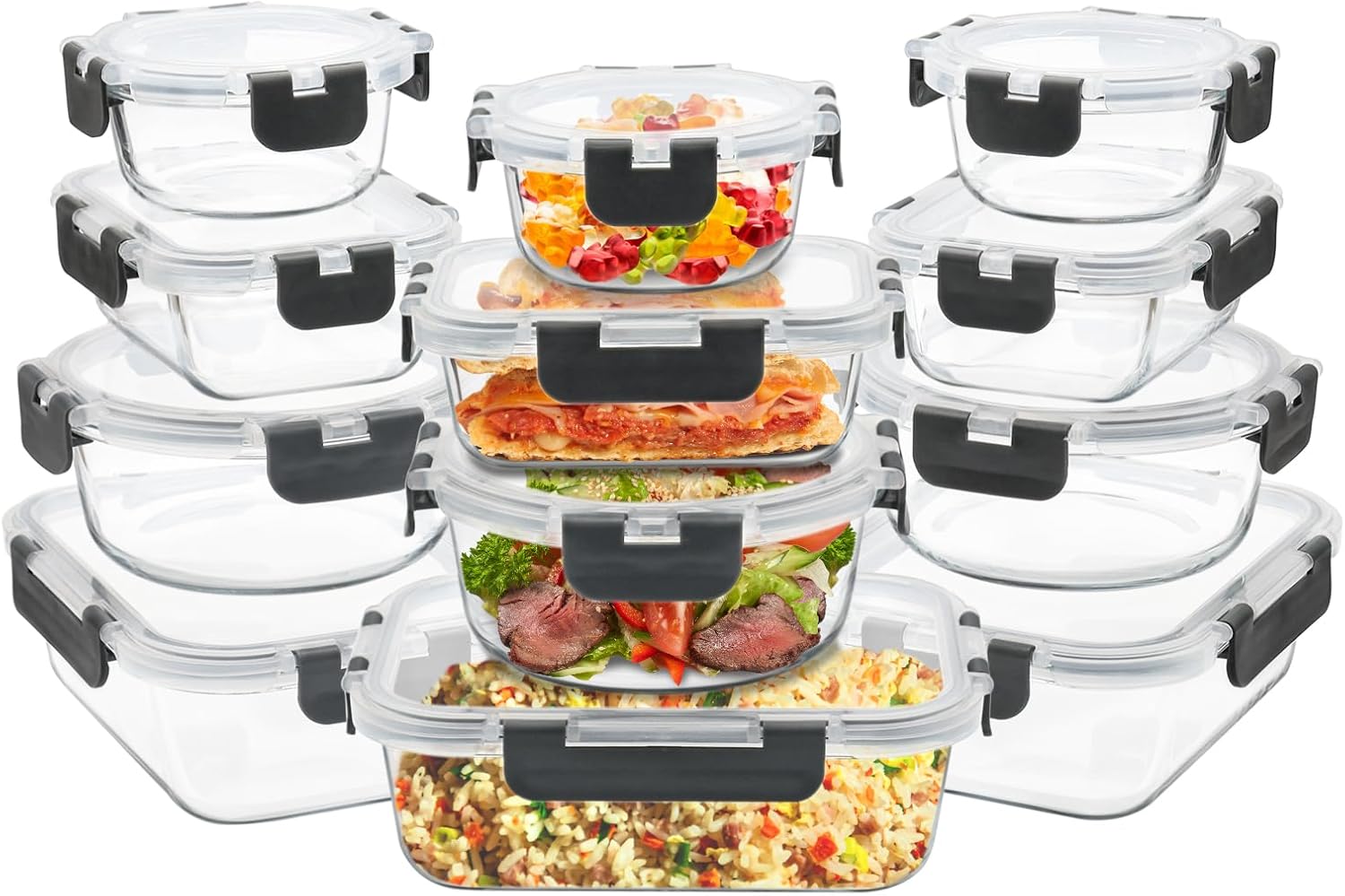 12 Pack Glass Food Storage Containers for Meal Prep and Leftovers