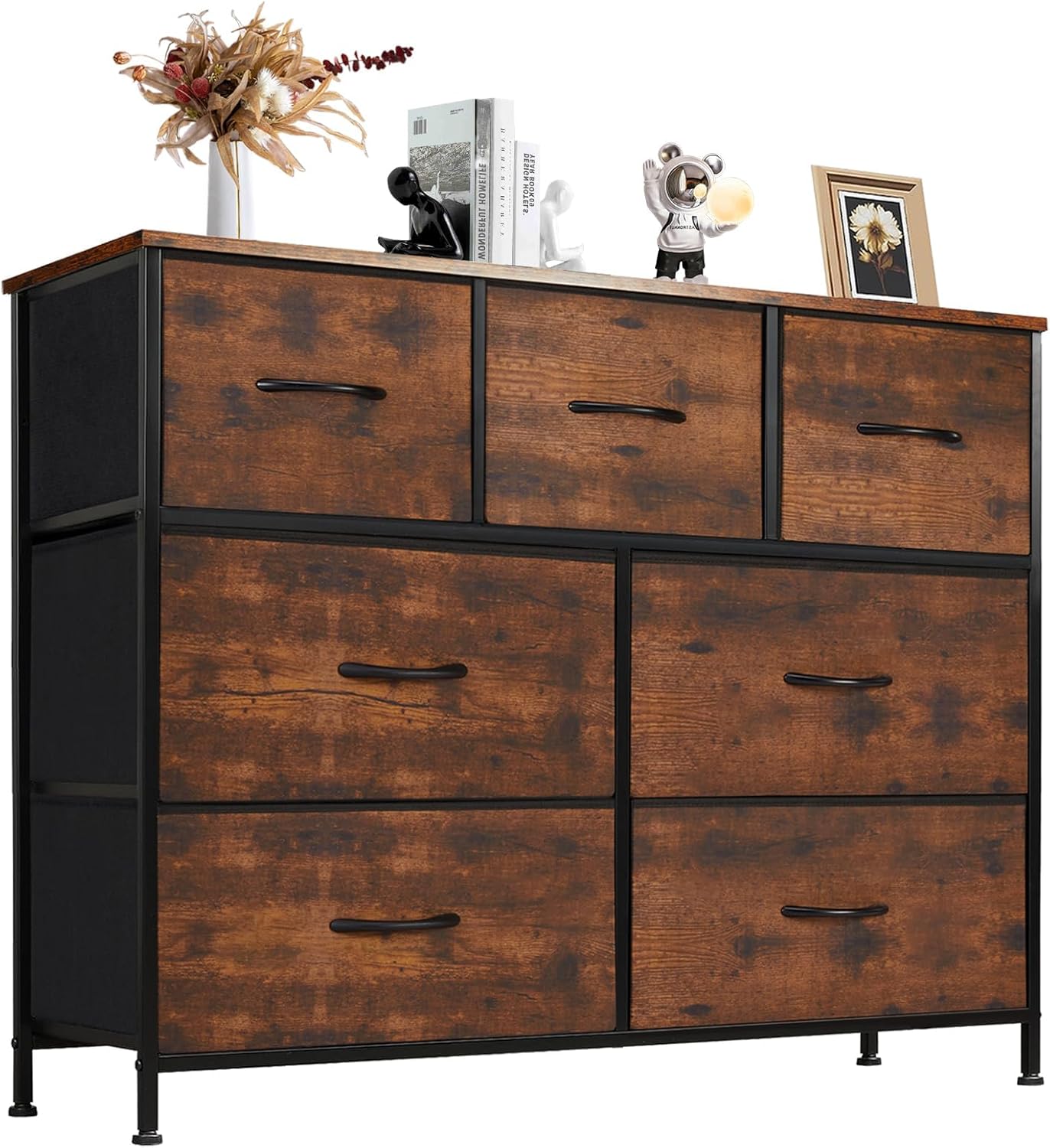 Dresser for Bedroom with 7 Fabric Drawers and Cabinet Storage