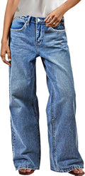 Flamingals Wide Leg Jeans for Women Mid Waist Baggy Stitch Decor heads