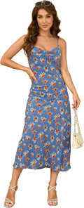 Women's Spaghetti Strap Midi Satin Silk Dress - Sleek Cowl Neck Fit