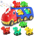 Toddler Car Toy Dinosaur Transport Truck with 4 Pull Back Cars