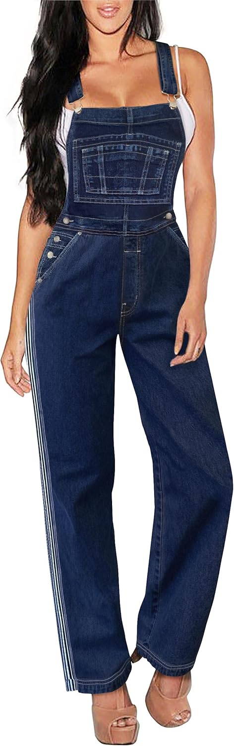 Hybrid & Company Womens Super Comfy Stretch Denim Jumpsuit Pants