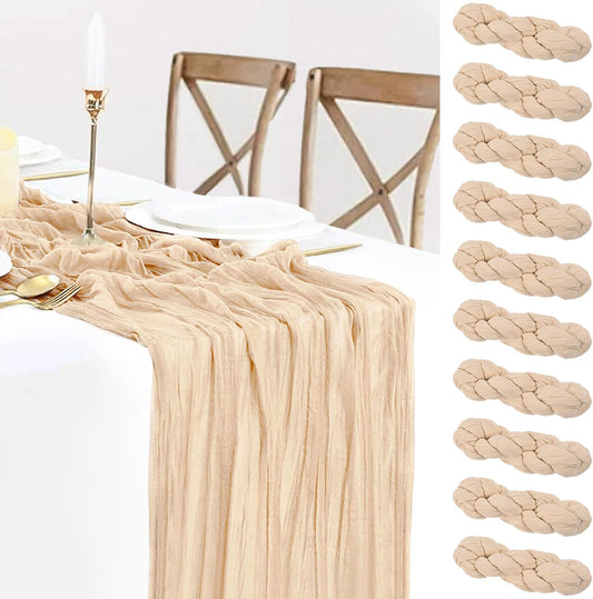 10 Pack Champagne Cheesecloth Table Runner for Elegant Events