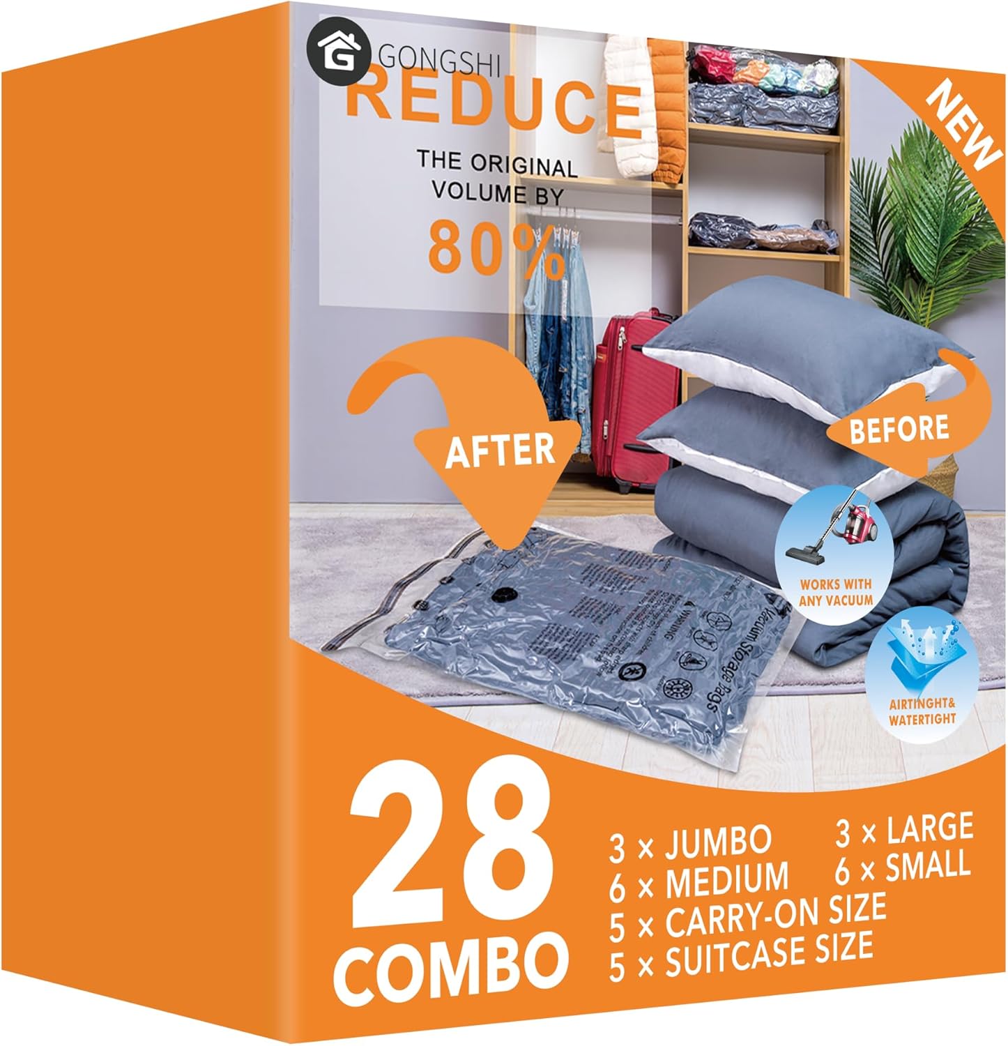 28 Pack Vacuum Seal Bags for Clothing and Bedding Storage