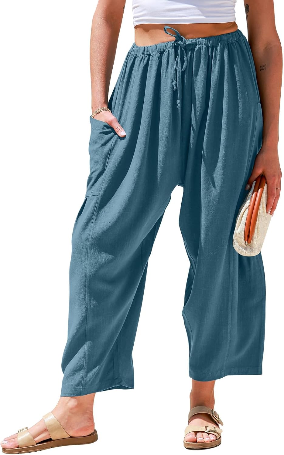 Linen Wide Leg Pants for Women - Casual Summer Beach Travel