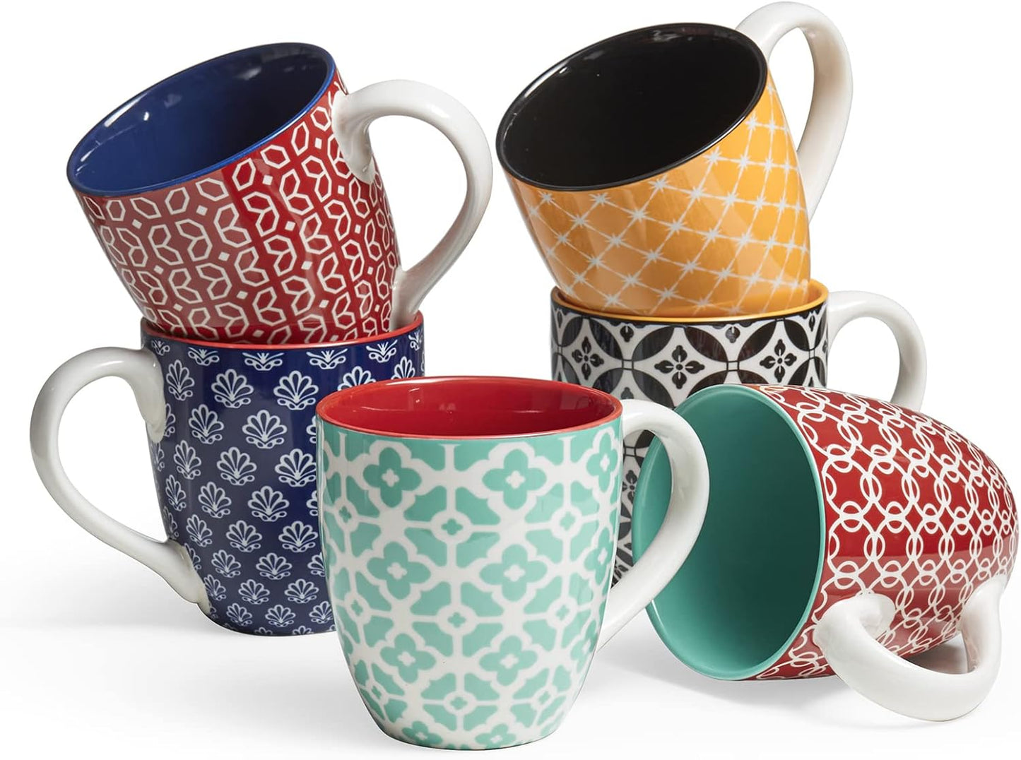 DOWAN Coffee Mugs Set of 6 - Large 16 oz Porcelain Cups