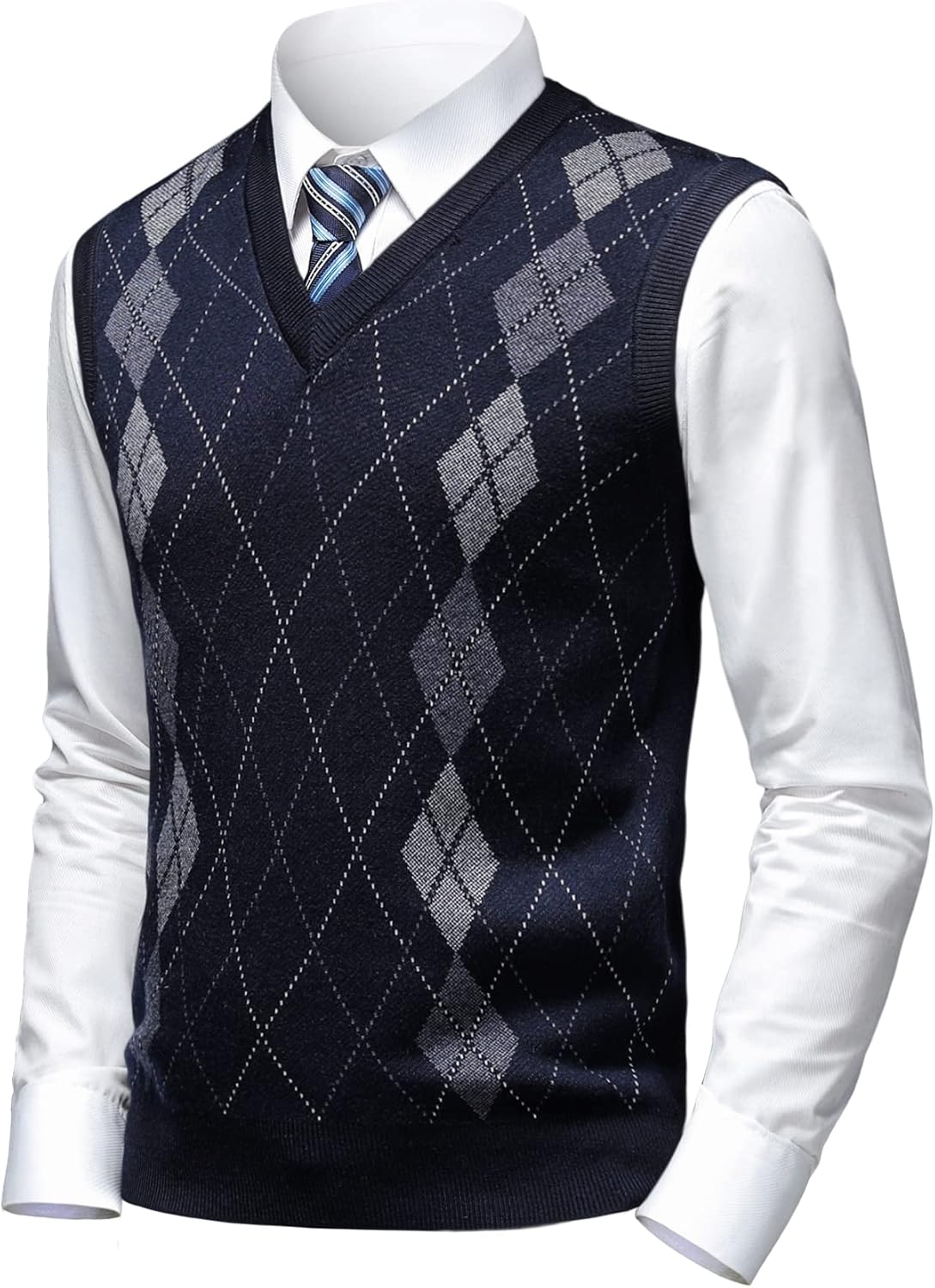 Mens Argyle Sweater Vests Classic V-Neck Sleeveless Pullover