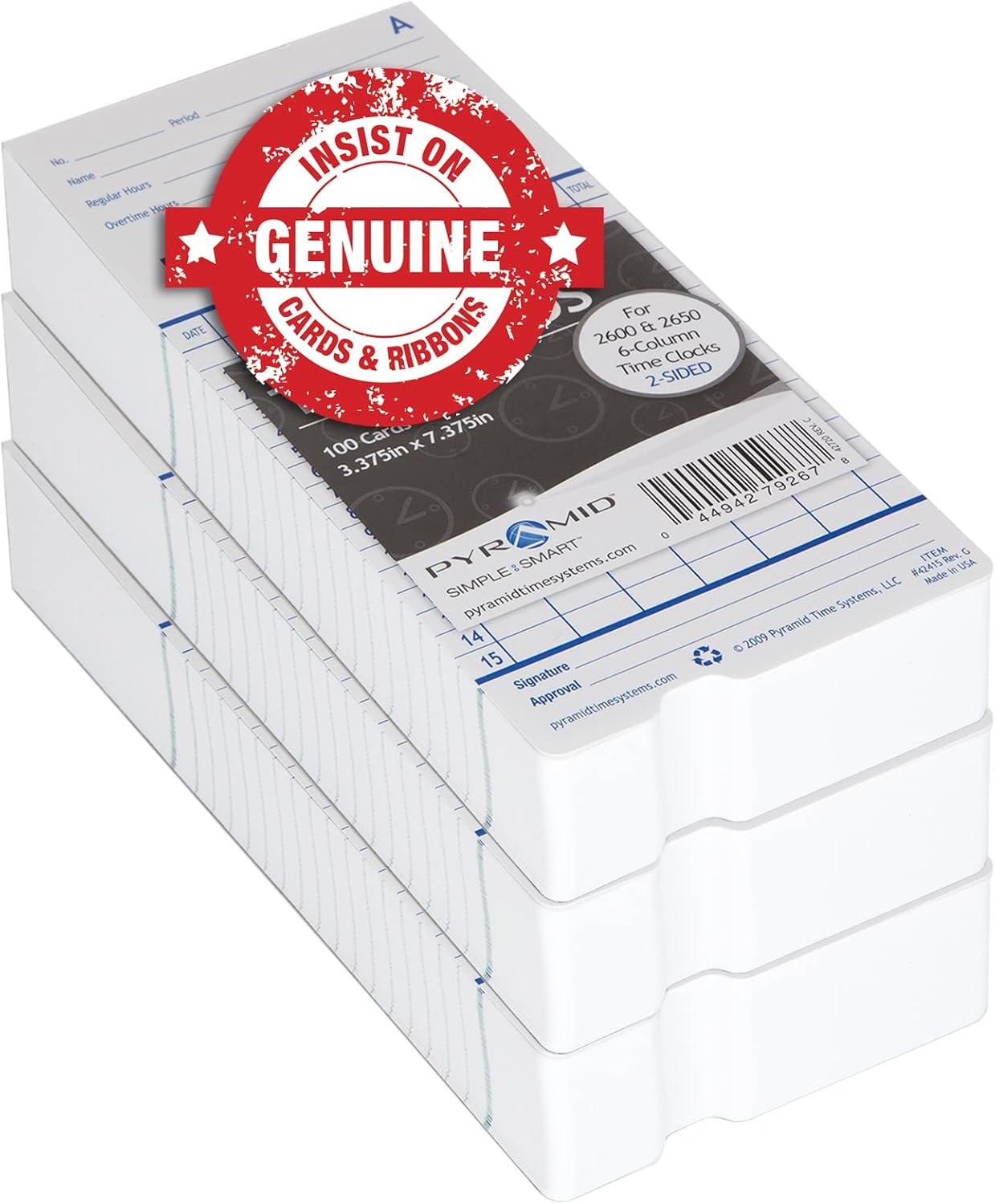 Genuine Pyramid Time Cards for 2500 Series Time Clocks - 300 Count