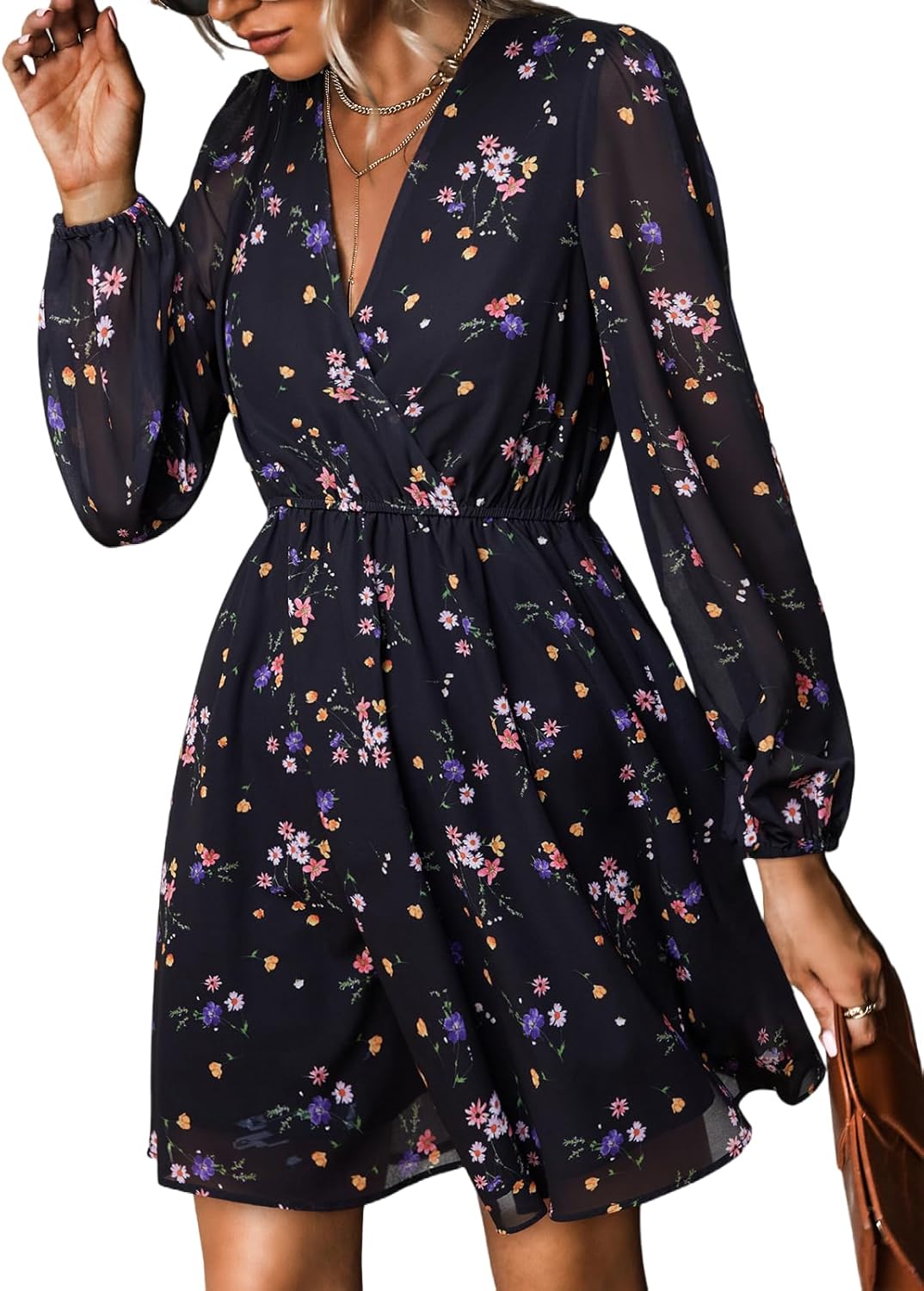 CUPSHE Women's Mini Dresses Casual V Neck Chiffon Summer Dress