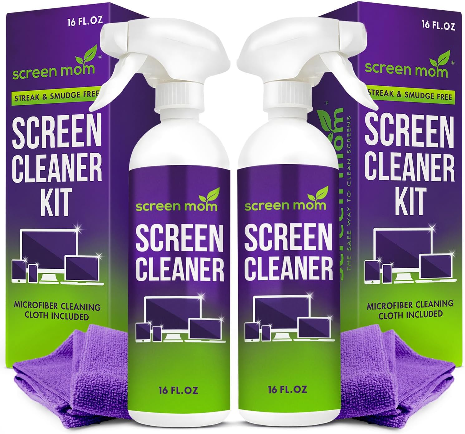 Screen Mom Screen Cleaner Spray and Microfiber Cloth 2-Pack