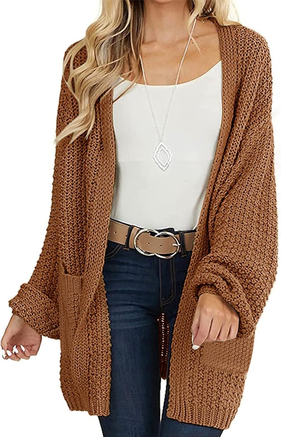 MEROKEETY Women's Open Front Chunky Knit Sweater Cardigan